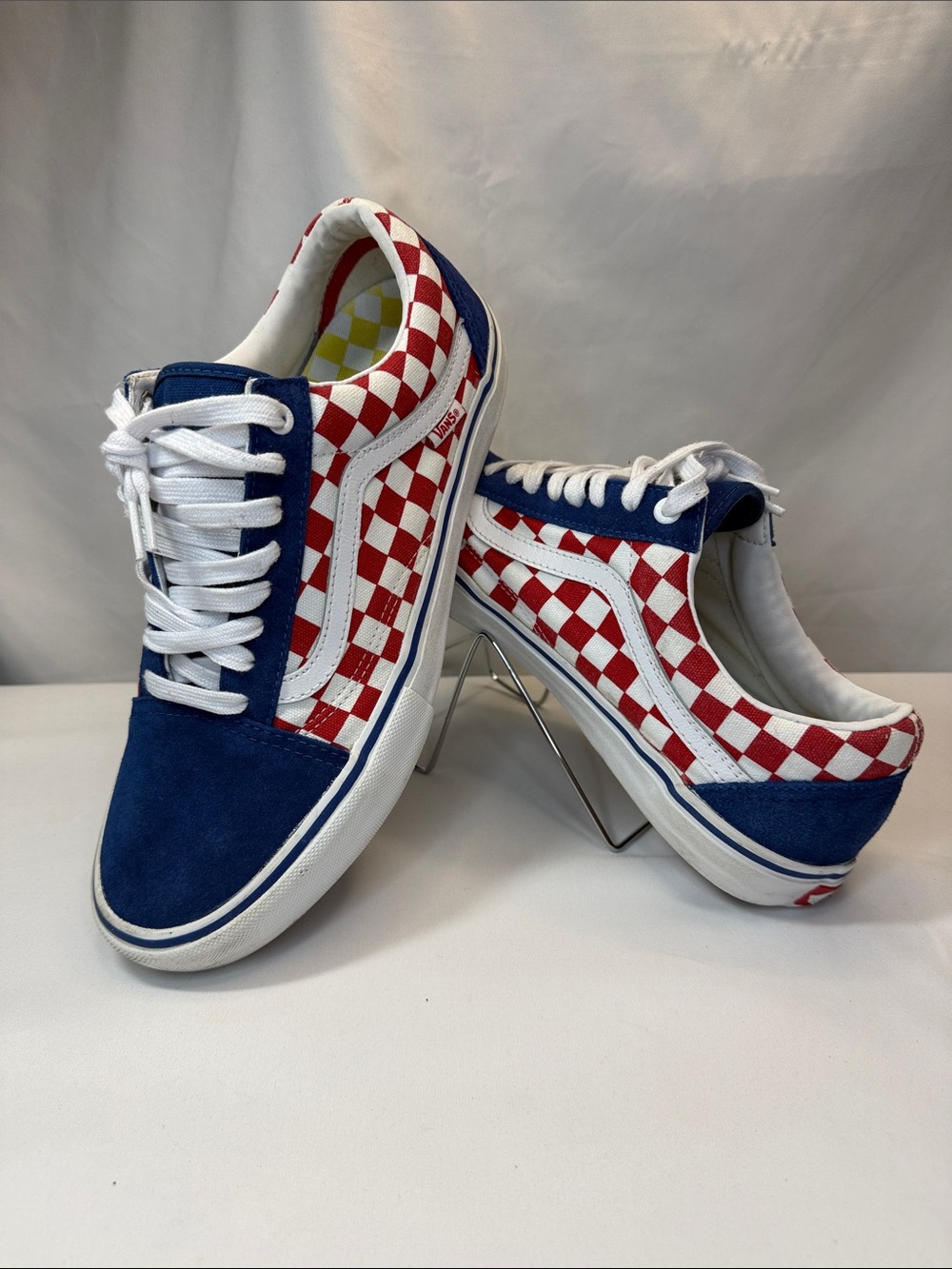 Men’s Vans Size 11 Old Skool Pro Checkerboard LowTop Sneakers Blue Red White EUC